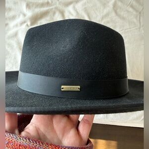 Gigi Pip Classic Black Wool Hat flat brim
